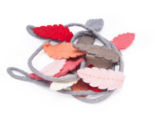 Load image into Gallery viewer, Felt feather garland-garlands-Rainbows and Clover-Galah - greys, cream, pink, peach, red-Rainbows and Clover
