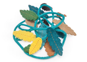 Felt feather garland-garlands-Rainbows and Clover-Mulga - teals, green, yellow, charcoal, browns-Rainbows and Clover