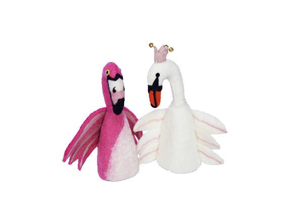 Felt puppet :: sets of 2-puppets-Rainbows and Clover-flamingo & swan-Rainbows and Clover