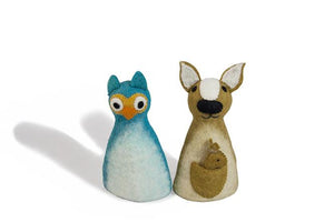 Felt puppet :: sets of 2-puppets-Rainbows and Clover-owl & kangaroo-Rainbows and Clover
